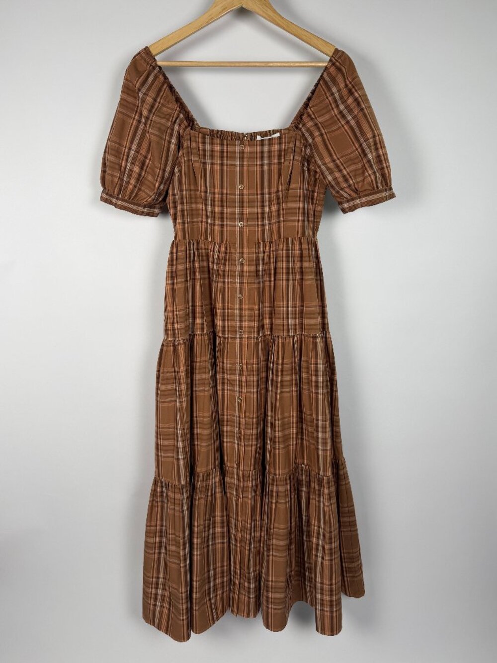 Billie the Label  Eleanor Plaid Puff Sleeve Tiered Midi Dress Size 4 Doen style
